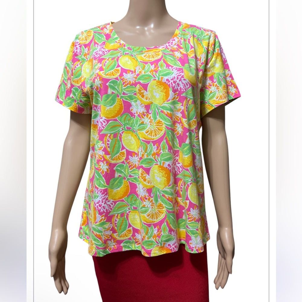 NWT Sleep Sense Size S Pajama Top Shirt Lemon Print Cotton Spandex Blend